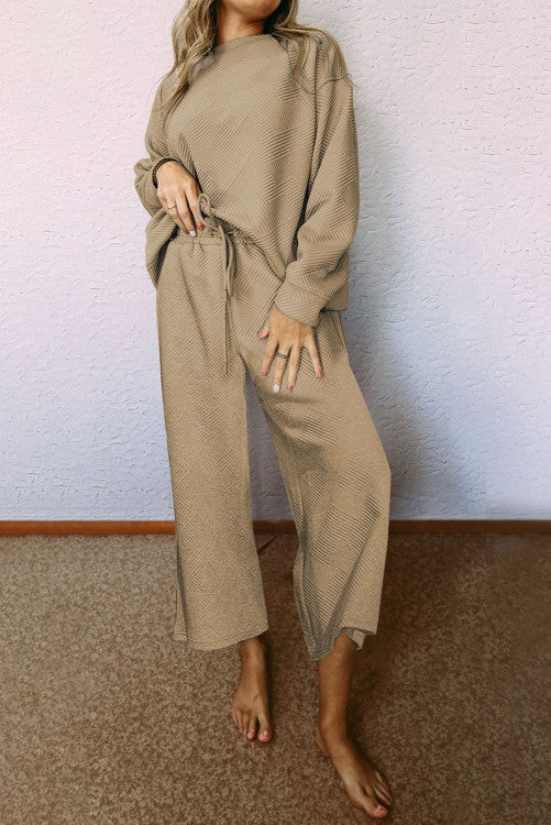 Long Sleeve Textured Cropped Pant Set (Preorder)