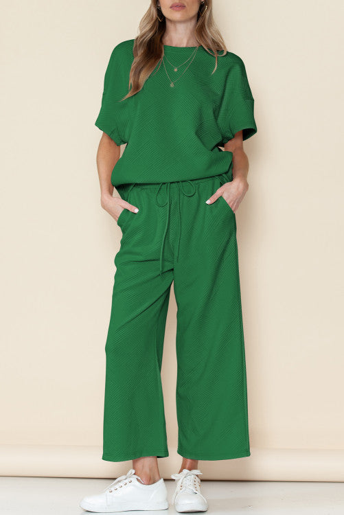 Short Sleeve Textured Pant Set (Preorder)