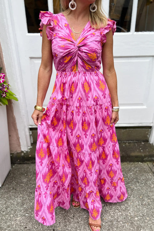 Pink Printed Maxi Dress (Preorder)