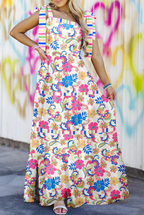 Tie Strap Floral Printed Maxi Dress (Preorder)