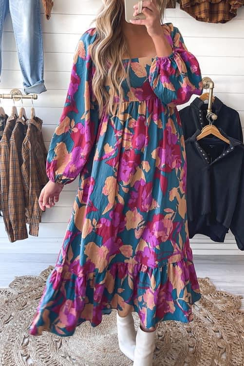 Long Sleeve Floral Printed Maxi Dress (Preorder)