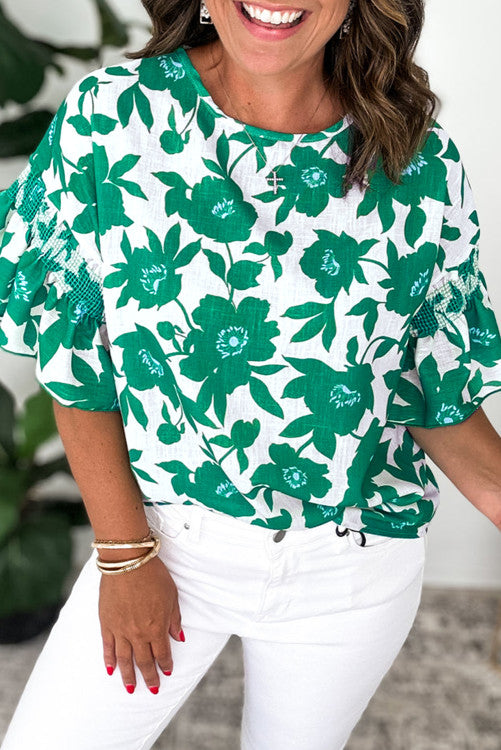 Green Floral Printed Blouse (Preorder)