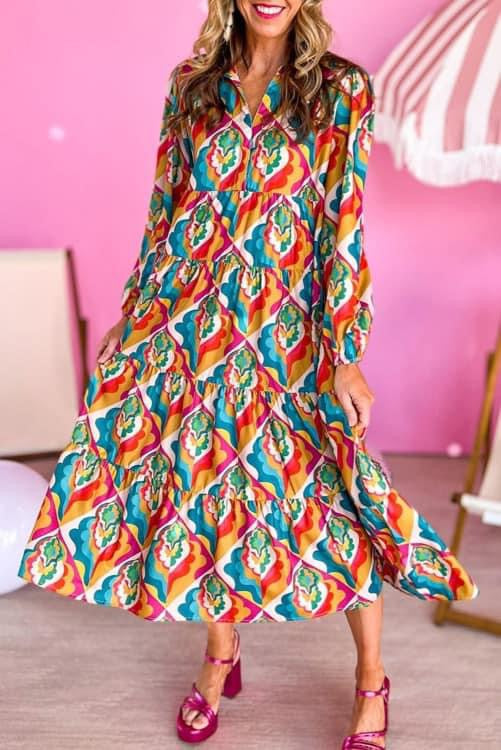 Long Sleeve Printed Maxi Dress (Preorder)